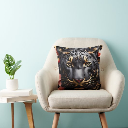 Niedliches Majestic Black Tiger Portrait Kissen (Stuhl )