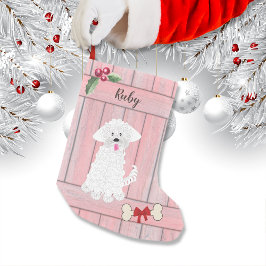 Niedliches maltesisches Girl-Pink-Holzzaun-Monogra Kleiner Weihnachtsstrumpf