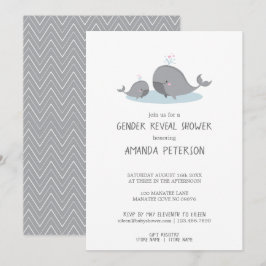 Niedliches Mama & Baby Whales Blue Zickzack Gender Einladung
