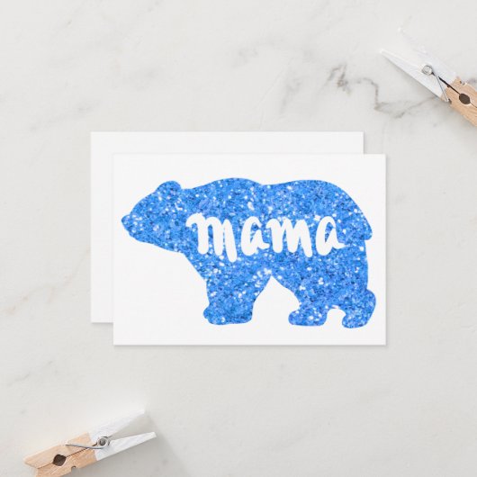Niedliches Mama Bär blaues Funkeldesign für sie Karte (Vorderseite/Rückseite Beispiel)