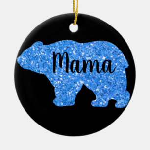 Niedliches Mama Bär blaues Funkeldesign für sie Keramik Ornament