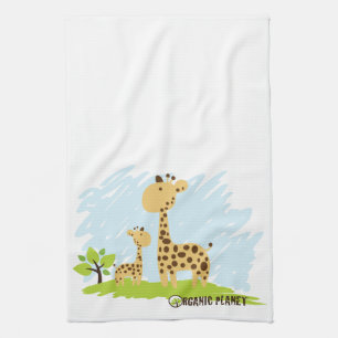 Niedliches Mama-u. Baby-Giraffen-grünes u. gelbes Küchentuch