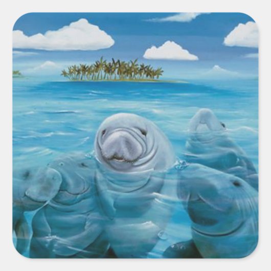 Niedliches Manatee Glossy Stickers Square (Vorderseite)