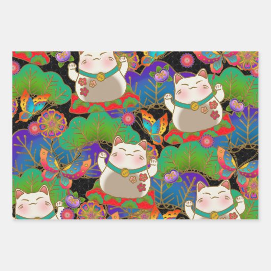 Niedliches Maneki Neko  Geschenkpapier Set (Vorderseite 3)
