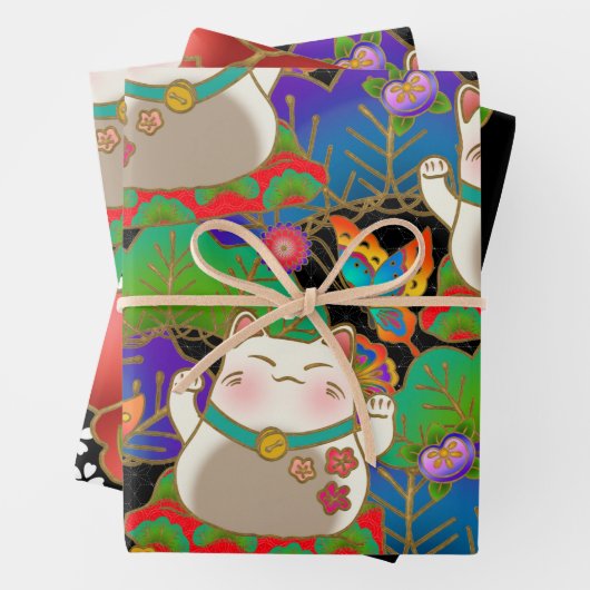 Niedliches Maneki Neko  Geschenkpapier Set (Beispiel)