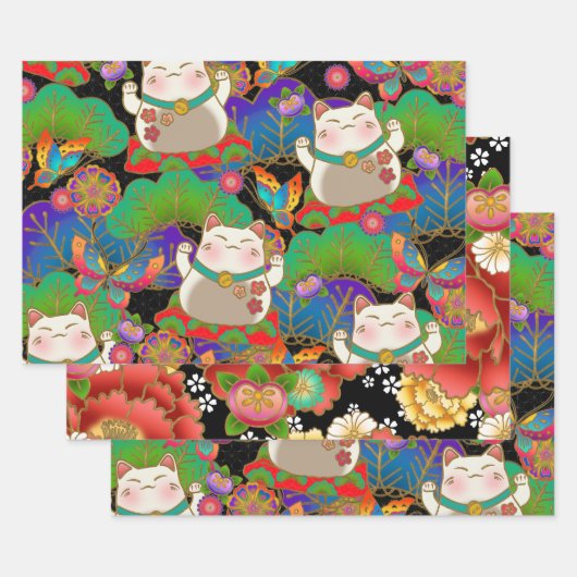 Niedliches Maneki Neko  Geschenkpapier Set (Set)
