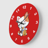 Niedliches Maneki Neko (glückliche zuwinkende Große Wanduhr (Winkel)