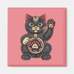 niedliches Maneki Neko Katzenaufdruck auf Japanisc Magnet