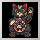 niedliches Maneki Neko Katzenaufdruck auf Japanisc Poster (Vorne)