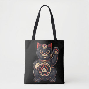 niedliches Maneki Neko Katzenaufdruck auf Japanisc Tasche