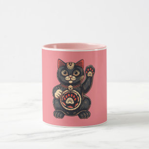 niedliches Maneki Neko Katzenaufdruck auf Japanisc Tasse