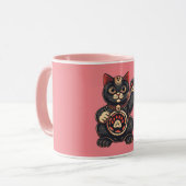 niedliches Maneki Neko Katzenaufdruck auf Japanisc Tasse (Vorderseite Links)