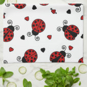 Niedliches Marienkäfer-und Herz-Muster Geschirrtuch (Gefaltet)