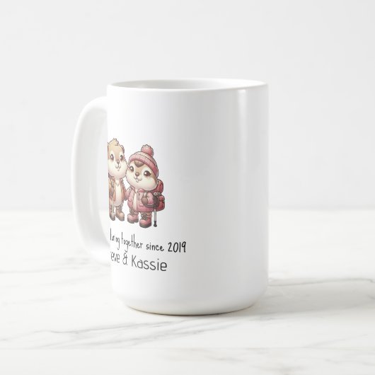 Niedliches Marmot Couple Adventing Wandern Kaffeetasse (Vorderseite Links)