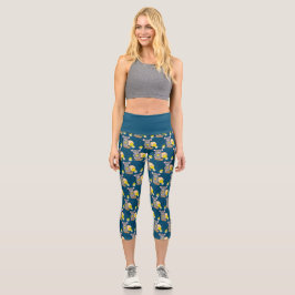 Niedliches Mausmuster Ozeanblau Capri Leggings