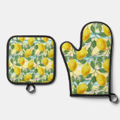 Niedliches mediterranes Sommerlemon Ofenhandschuh & Topflappen-Set (Vorderseite)