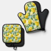Niedliches mediterranes Sommerlemon Ofenhandschuh & Topflappen-Set (Vorderseite/Rückseite)