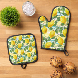 Niedliches mediterranes Sommerlemon Ofenhandschuh & Topflappen-Set