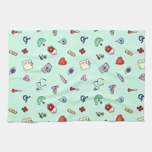 Niedliches medizinisches Icon-Muster Geschirrtuch (Horizontal)