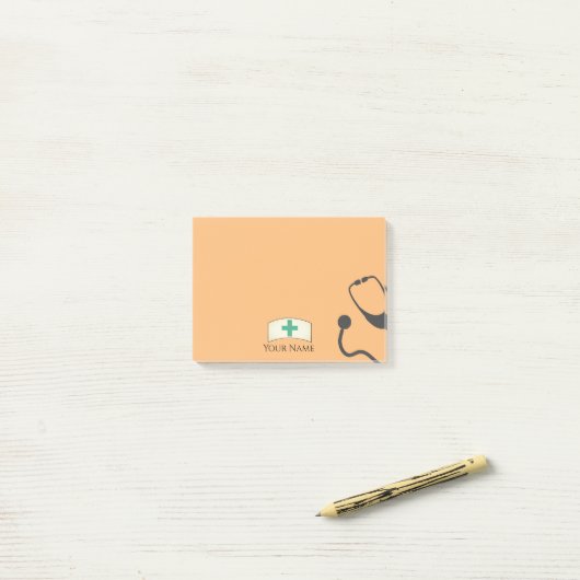 Niedliches medizinisches Stethoskop Orange Persona Post-it Klebezettel (Auf Schreibtisch)