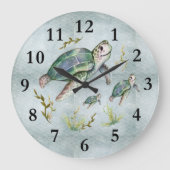 Niedliches Meer Kreaturen Schildkröte Baby Kinderz Große Wanduhr (Vorderseite)
