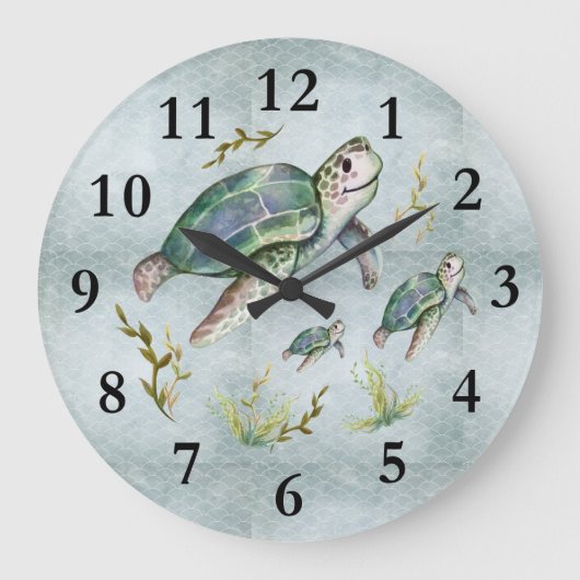 Niedliches Meer Kreaturen Schildkröte Baby Kinderz Große Wanduhr (Vorderseite)
