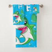 Niedliches Meer Leben Hai Blaue Ozeane Name Kinder Badhandtuch Set (Insitu)