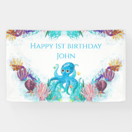 Niedliches Meer Octopus bunt Happy Birthday B Banner