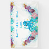 Niedliches Meer Octopus bunt Happy Birthday B Banner (Vertikal)