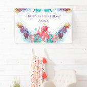 Niedliches Meer Octopus bunt Happy Birthday Banner (Insitu)