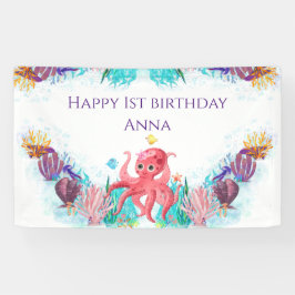 Niedliches Meer Octopus bunt Happy Birthday Banner