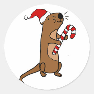 Niedliches Meer Otter in der Weihnachtsmannmütze  Runder Aufkleber