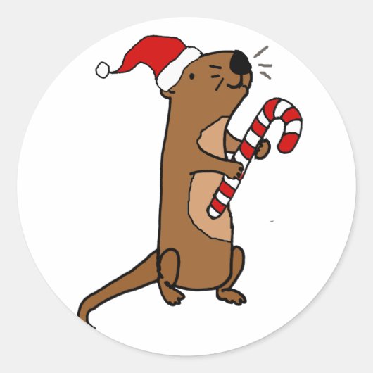 Niedliches Meer Otter in der Weihnachtsmannmütze W Runder Aufkleber (Vorderseite)