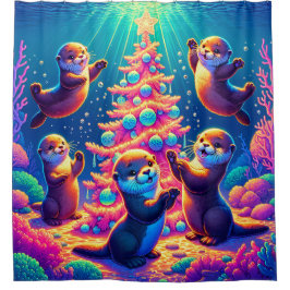 "Niedliches Meer - Otters dekorieren Weihnachtsbau Duschvorhang