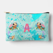 Niedliches Meer Schildkröte Meer Rosa Türkis Name Zubehörtasche (Vorderseite)