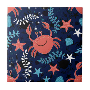 Niedliches Meeresbild mit Krabben. Fliese