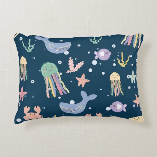 Niedliches Meeresleben Nahtloses Muster Dekokissen (Vorderseite)