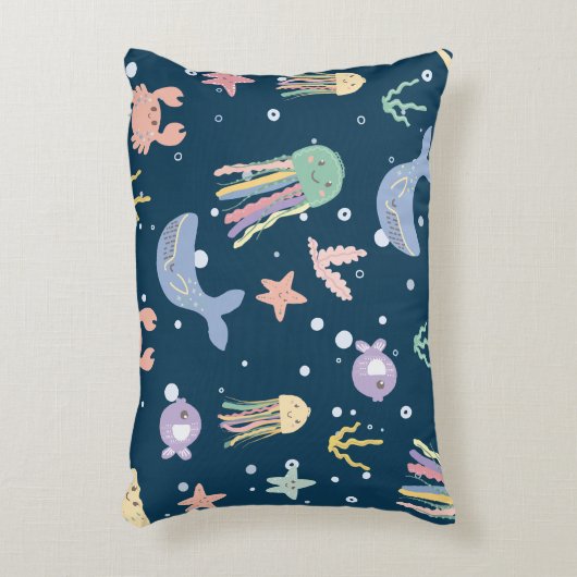 Niedliches Meeresleben Nahtloses Muster Dekokissen (Vorderseite(Vertikal))