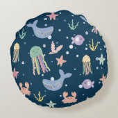 Niedliches Meeresleben Nahtloses Muster Rundes Kissen (Rückseite)