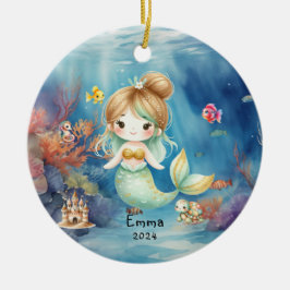 Niedliches Meerjungfrau Foto Wasserfarbe Personali Keramik Ornament