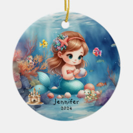 Niedliches Meerjungfrau Foto Wasserfarbe Personali Keramik Ornament