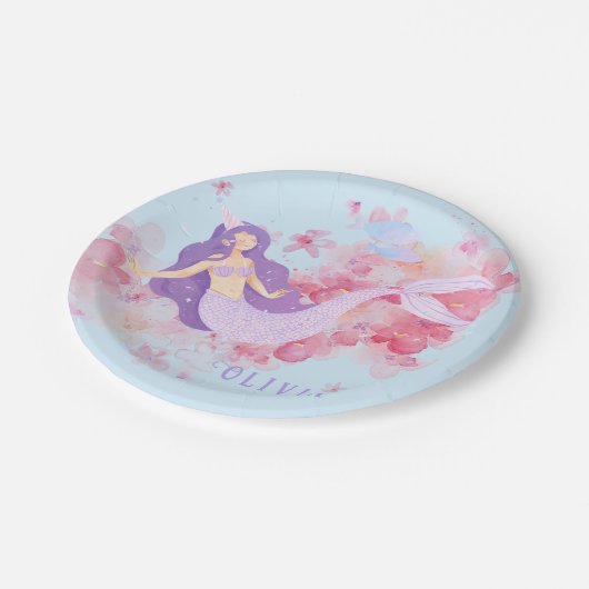 Niedliches Meerjungfrau Rosa Unterwasser für klein Pappteller (Schrägansicht)
