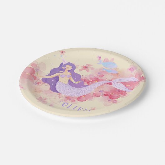 Niedliches Meerjungfrau Rosa Unterwasser für klein Pappteller (Schrägansicht)