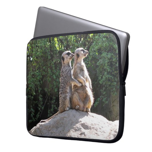 Niedliches Meerkat Couple auf Rock Laptop Case (Vorderseite Links)