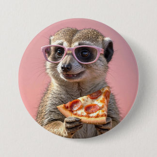 Niedliches Meerkat mit Brille und Pizza Button