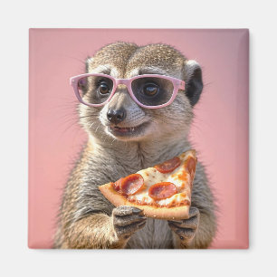 Niedliches Meerkat mit Brille und Pizza Magnet