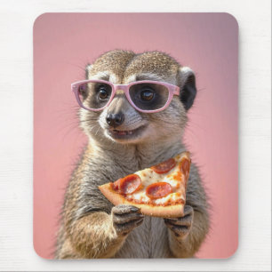 Niedliches Meerkat mit Brille und Pizza Mousepad