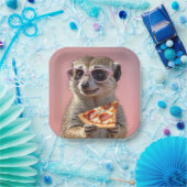 Niedliches Meerkat mit Brille und Pizza Pappteller (Party)