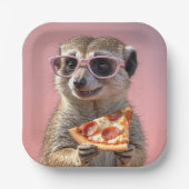 Niedliches Meerkat mit Brille und Pizza Pappteller (Vorderseite)