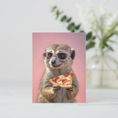 Niedliches Meerkat mit Brille und Pizza Postkarte (Stehend Vorderseite)